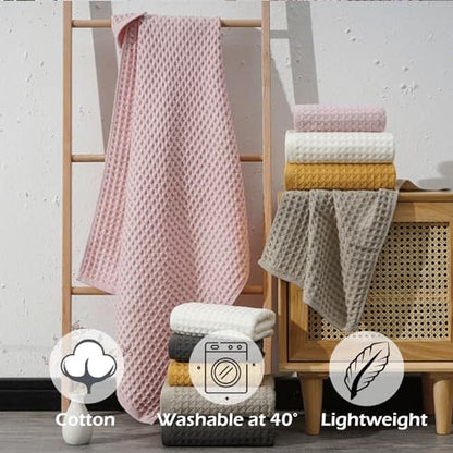 SK Studio 6 Piece Khaki Bath Towels Set Cotton Waffle Bathroom Towels | 2 Bath Towels, 2 Hand Towels, 2 Washcloths Quick Dry for College Dorm, Spa - color: Khaki
