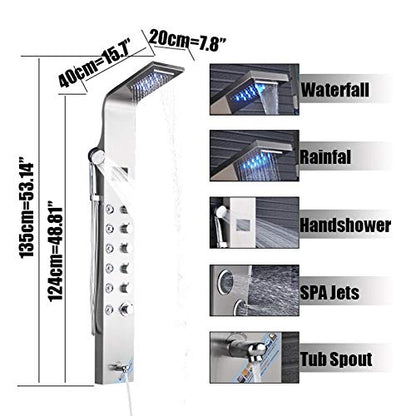 Multi-Function Digital Display Shower Panel Stainless Steel Bath Shower Faucet Set Tower Shower Column with Body Massage Jets