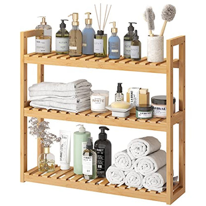 Bamboo Organizer Rack - Adjustable 3-Tier Storage Shelf, Wall Mounted or Over The Toilet, Living Room, Kitchen (Natural) - color: Natural