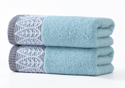 2 Pack Decorative Hand Towels, Leaf Design Cotton | Highly Absorbent Towels Set for Bathroom, Face Spa, Kitchen, 13 x 30 Inches - color: Blue - 2 Pack