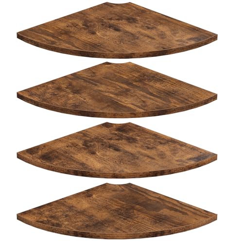 Homode Corner Wall Shelf, 12 Inch Wide Wooden Corner Floating Shelves with Cord Hole, Set of 4 Round Corner Hanging Storage Shelving for Bathroom Living Room Small Spaces, Rustic Brown - color: Rustic Brown, size: Set of 4
