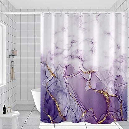 Purple Marble Stall Waterproof Shower Curtain 36x72 inches | RV Small Shower Curtain Set for Bathroom, Abstract Modern, Machine Washable, Easy to Install with Hooks, Lavender Ombre - color: Purple, size: 36"W x 72"L (Pack of 1)