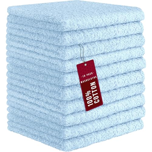 DecorRack 100% Cotton Washcloths 12x12 in, Baby Blue (10 Pack) - color: Light Blue