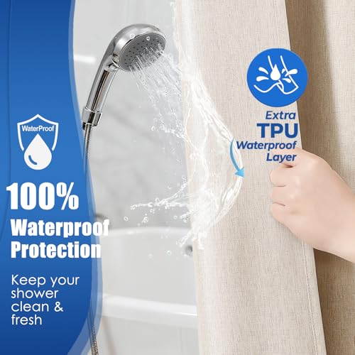 Linen-Like Shower Curtain, Waterproof Premium 250GSM Heavyweight Fabric, 72 x 72, with 12 Stainless Steel Hooks, Luxury Hotel Spa Bathroom Decor, Machine Washable, Weighted Hem, Beige - color: Linen-beige