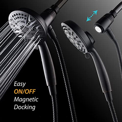 AquaDance New Magnetic Docking 8-setting High Pressure Handheld Shower Head | Space-age Magnetic Guidance Bracket System, Giant 5-inch Face, Extra-long 72-inch Stainless Steel Hose - Bronze - color: Oil Rubbed Bronze