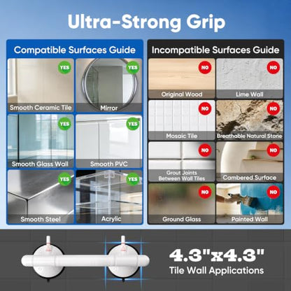 Foxrino 14.4" Suction Grab Bars for Shower, Visual Red Lock, 350LBS No-Drill Bathroom Safety Handle for Seniors, Elderly & Pregnancy, 2 Pack - size: 14.4"