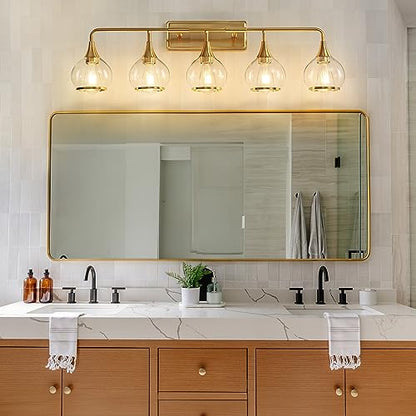 Gold Bathroom Vanity Light 5-Lights Bathroom Light Fixtures Over Mirror with Clear Glass Shade 39.2 inch Wall Sconce Lighting Bath(Exclude E26 Bulb) - color: Gold, size: 5 Light