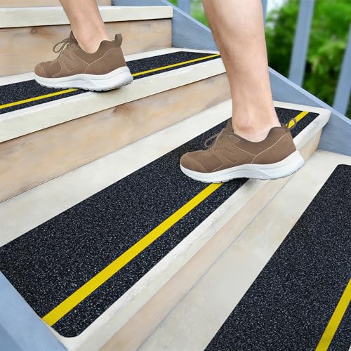 LifeGrip Reflective Anti Slip Stair Treads 6"x28" 15-Pack, Outdoor Grip | Heavy‑Duty Grit Grips Wood, Concrete & Metal, Reflective Stripe Visible at Night, Peel & Stick, Safe for Seniors, Kids, Pets - color: Reflective, size: 6" x 28"