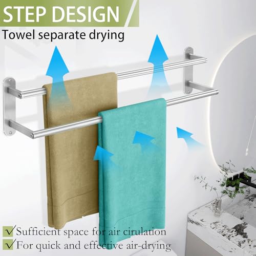 Towel Rack for Bathroom, Double Towel Bar 24Inch, Stainless Steel Bathroom Towel Holder, Double Towel Hanger Wall Mounted Towel Rod, Bathroom Towel Rack(Brushed Nickel) - size: 24 Inch