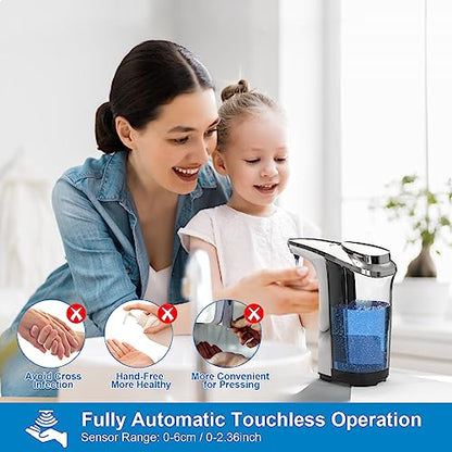PZOTRUF Automatic Soap Dispenser, Touchless Dish Soap Dispenser 17oz/500ml with Upgraded Infrared Sensor, 5 Adjustable Soap Dispensing Levels, Liquid Hand Dispenser for Bathroom (Silver Set) - color: Silver Set