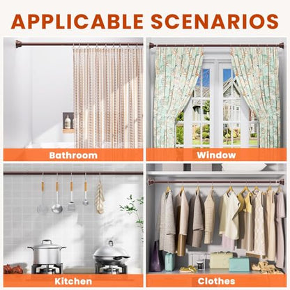 Shower Curtain Rod 32-65 Inches, No Drill Shower Rod Tension, Never Rust Anti-Slip Shower Curtain Rod for Bathroom Window, Adjustable Tension Curtain Rod. Brown - color: brown, size: 32-65 inches