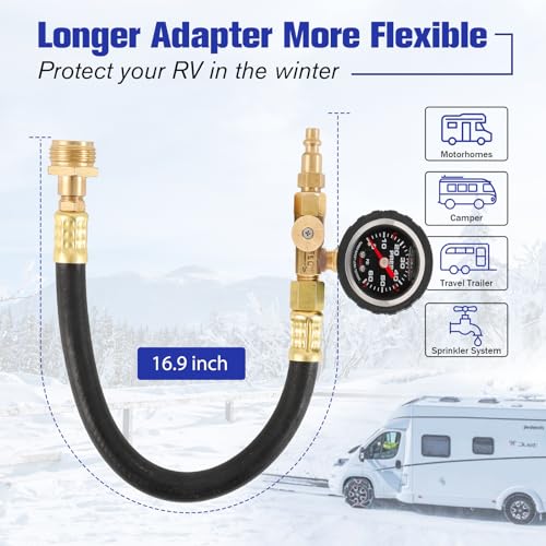 RV Winterizer Kit with Pressure Guage, 16.9" RV Water Blowout, Sprinkler Winterizing Blowout Kit with Shut Off Valve, Water Blow Out Fitting Adapter for Winterizing RV, Boat, Camper (Pressure Gauge) - style: Pressure Gauge