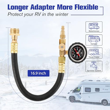 RV Winterizer Kit with Pressure Guage, 16.9" RV Water Blowout, Sprinkler Winterizing Blowout Kit with Shut Off Valve, Water Blow Out Fitting Adapter for Winterizing RV, Boat, Camper (Pressure Gauge) - style: Pressure Gauge