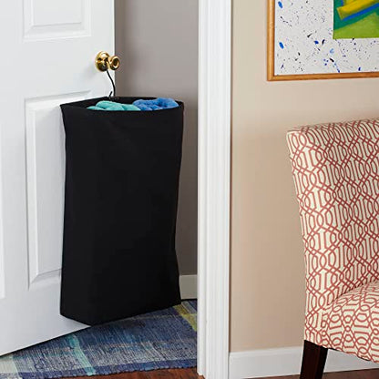 Household Essentials Door Hanging Laundry Bag in Washable Canvas with Loop Handle, Black - color: Black