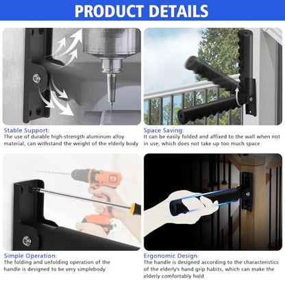 Folding Grab Bars for Doorway Stairs Assist for Seniors | Flip Up Grab Handles for Wall for Elderly, Disabled, People with Limited Balance and Mobility