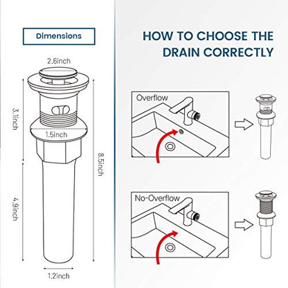 REGALMIX Vessel Sink Drain, Bathroom Faucet Vessel Sink Pop Up Drain Stopper, Built-In Anti-Clogging Strainer, Brushed Nickel with Overflow,Fits Standard American Drain Hole(1-1/2" to 1-3/4") R086J-BN - color: Brushed Nickel, size: With Overflow