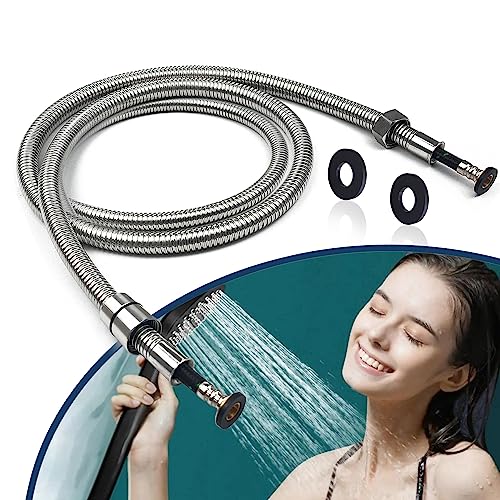 Metal Shower Hose - Extra Long Replacement, Stainless Steel, Universal 1/2" NPT Connection, Silver, 7 Feet, Kit of 1