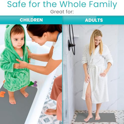 Vive Non-Slip Bath Mat with Suction Cups - 28" x 16" Extra Large Rubber Mat | For Safety & Comfort - Patented Grip Prevents Slips and Falls for Kids, Elderly, Men, Women - XL Non Skid Shower & Tub Cover - color: Gray