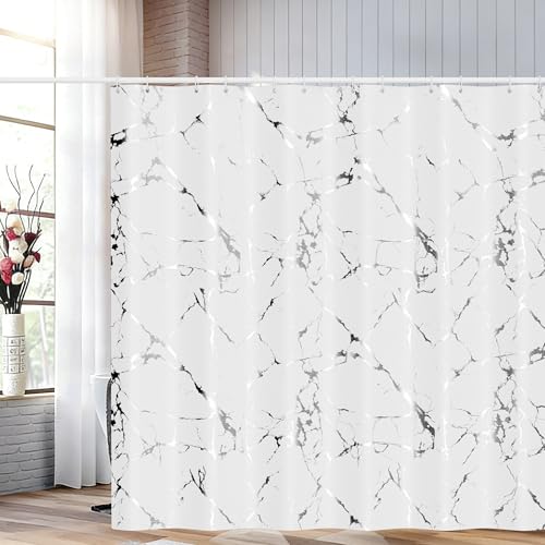 Premium White Marble Pattern Shower Curtain - Durable Water-Resistant Fabric Bath Curtain, 72x72 Inches with Rust-Proof Hooks, Stylish Decor for Nordic/Ins-Style Bathrooms - color: Silver, size: 72"W x 72"L (Pack of 1)