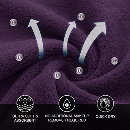 MOONQUEEN Microfiber Facial Cloths Fast Drying Washcloth 12 Pack - Premium Soft Makeup Remover Cloths - Grape Purple - color: Grape Purple, size: 12x12 Inch (Pack of 12)