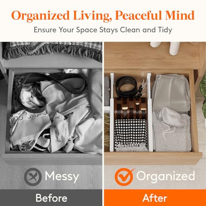 Lifewit 6" Tall Upgrade Drawer Dividers, Adjustable Deep Drawer Organizer | 13.5"-22" Expandable White Drawer Separator for Clothes, Dresser/Kitchen/Closet/Bedroom/Office Organization & Storage, 5 Pack - size: 6"H, 13.5-22"L