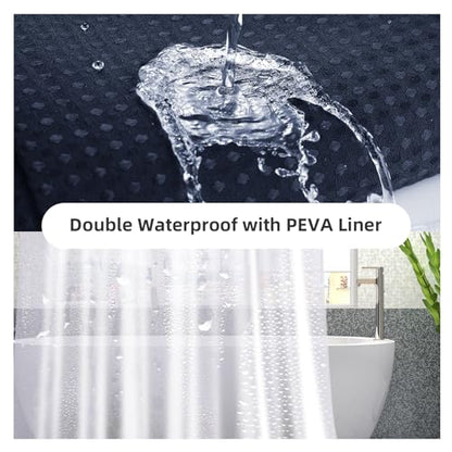 LaCyan Waterproof Waffle Shower Curtain, 258GSM Heavy Duty 3 Piece Set with Clear Liner and 6 Stainless Steel Hooks, Polyester Fabric Shower Curtains for Bathroom, Machine Washable, 36x72 Inch, Navy - color: Navy, size: 36"W x 72"L (Pack of 1)