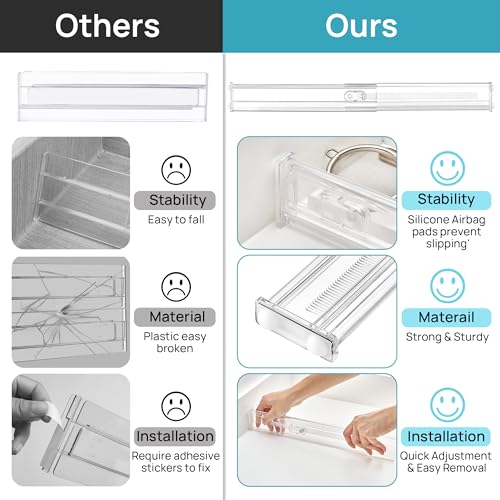 Vtopmart 2.36" Short Upgrade Drawer Dividers 12.8"-22.3" Expandable 8 Pack | Adjustable Kitchen Drawer Organizer, Clear Plastic Separator for Flatware, Utensils, Cutlery, Underwear Storage, Space Saving - size: Short-2.36" without Inserts
