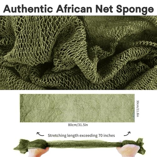 SPMKTBOZAI African Net Sponge Authentic, Exfoliating Net for Body Back | African Net Sponge with Knots| Long Stretch| African Net for Sensitive Skin| Durable & Quick Dry| Daily Use| Olive Green - color: Olive Green
