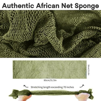 SPMKTBOZAI African Net Sponge Authentic, Exfoliating Net for Body Back | African Net Sponge with Knots| Long Stretch| African Net for Sensitive Skin| Durable & Quick Dry| Daily Use| Olive Green - color: Olive Green