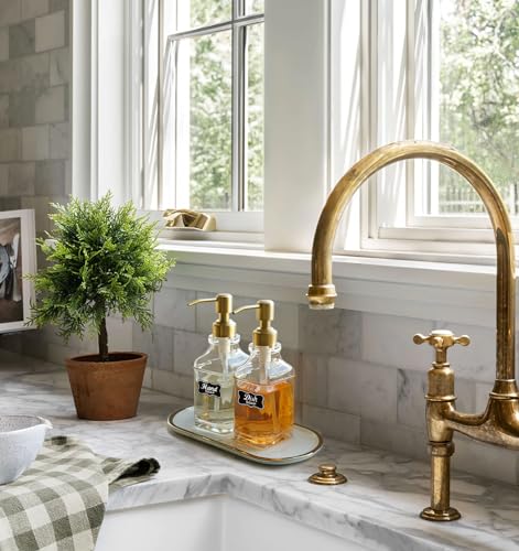 JASAI Antique Square Glass Soap Dispenser with Golden Rust Proof Pump, Refillable soap Dispenser with 10Pcs Stickers for Kitchen, Dish Soap Dispenser for Kitchen Bathroom Soap, Hand soap, Lotion. | Refillable Kitchen Soap Dispenser with Stainless Steel, D