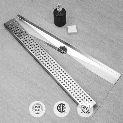 SaniteModar Linear Shower Drain 40 inch Brushed with Square Hole Panel | AISI 304 Stainless Steel Brushed Linear Dain Rectangle Shower Floor Drain with Hair Strainer and Leveling Feet - color: Stainless Steel, size: 40 inch