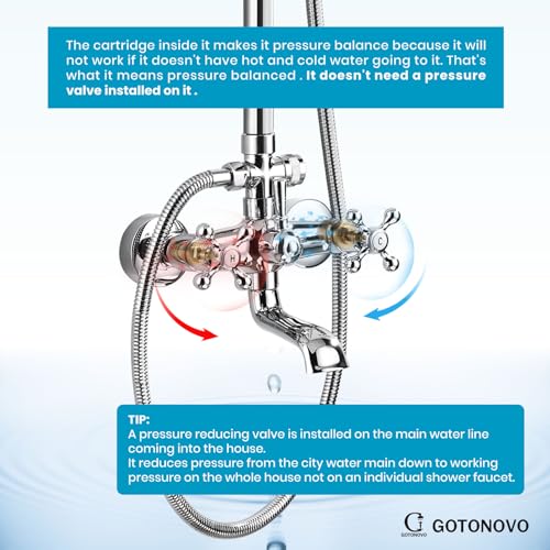 gotonovo Exposed Shower Tub Faucet Set 3 Function Wall Mount,Polish Chrome | Shower System Fixtures with Tub Spout,8” Rain Head and Handheld,360°Rotation,Adjustable Height,for 5-6.7" Hole,Outdoor/Indoor - color: Chrome