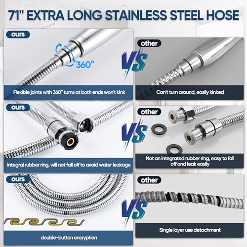 KINSE High Pressure Shower Head with Hose,9-Mode Handheld Shower Head, 5" Shower Head with 71" Extra Long Shower Hose & Adjustable Bracket,Built-In Power Wash to Clean Tub, Tile & Pets
