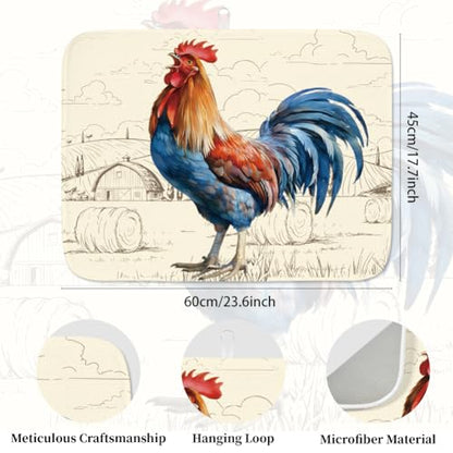 1pc Rooster Dish Drying Mat 23.6x17.7 Inch/60x45cm Microfiber Polyester Cotton Chicken Dishes Drainer Mat Absorbent Draining Pad Heat Resistant Coffee Bar Counter Mat With Hanging Loop Vintage - style: Rooster