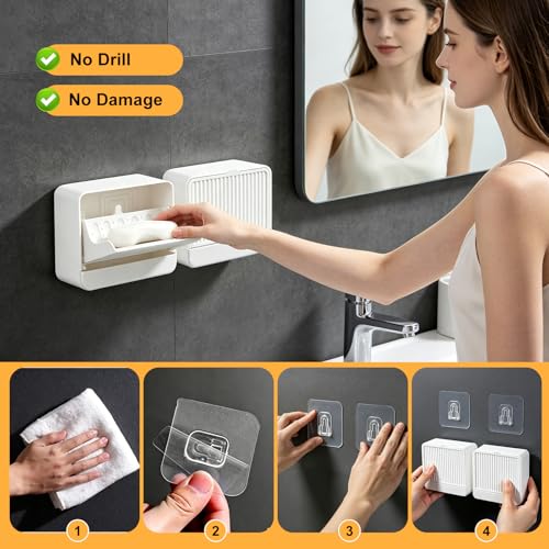 Strong Adhesive Hook Wall-Mounted Soap Dish Holder, 2-Layer Draining Tray with Removable Container, Keeps Soap Dry for Bathroom, Shower, Sink, Kitchen- Space Saver (1-Pack White-Single Compartment) - color: 1-pk White-single Compartment