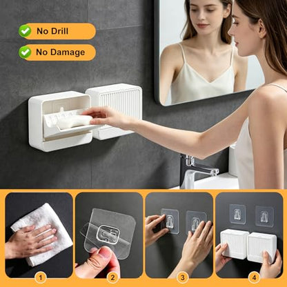 Strong Adhesive Hook Wall-Mounted Soap Dish Holder, 2-Layer Draining Tray with Removable Container, Keeps Soap Dry for Bathroom, Shower, Sink, Kitchen- Space Saver (1-Pack White-Single Compartment) - color: 1-pk White-single Compartment