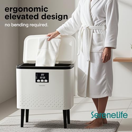 SereneLife Rectangular Towel Warmer Bucket – 20L Large Capacity Hot Towel Warmer for Bathroom, Stainless Steel Tub, One-Touch Operation, Auto Shut-Off, Fits 2 Towels or Blanket, Black