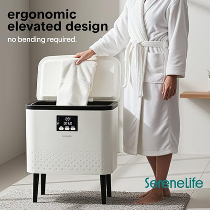 SereneLife Rectangular Towel Warmer Bucket – 20L Large Capacity Hot Towel Warmer for Bathroom, Stainless Steel Tub, One-Touch Operation, Auto Shut-Off, Fits 2 Towels or Blanket, Black