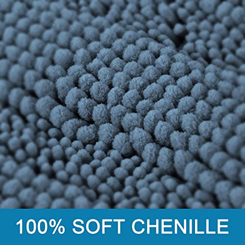 H.VERSAILTEX Bath Rug Non Slip Chenille Striped 17" x 24" Absorbent Soft Shaggy Washable Dry Fast Bath Mat - Stone Blue - color: Stone Blue, size: 17" x 24"