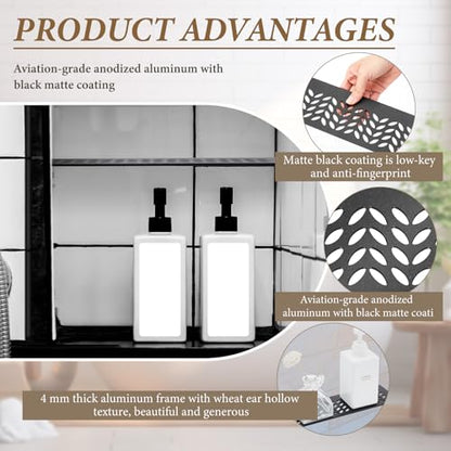 Teenyyou 1 Pcs Aluminum Shower Niche Rectangular Shelf Black 5/32"/ 4 mm Thick, Petal Design, Matte Black Finish for 12" Prefabricated Niches, Fits 5/32" Grout Line - color: Black