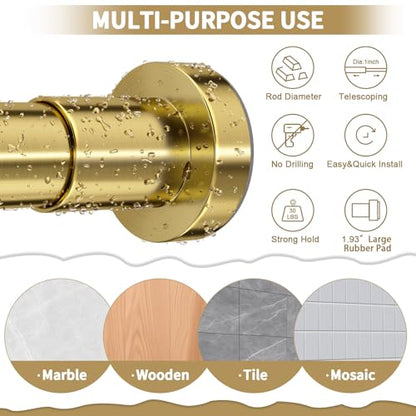 ZYRW Shower Curtain Rod 36-84 Inches (3-7ft) Non Rust Adjustable Shower Rod Spring Tension Non Slip No Drilling Stainless Steel Shower Rods for Bathroom Window - color: Brushed Gold, size: 36"-84"