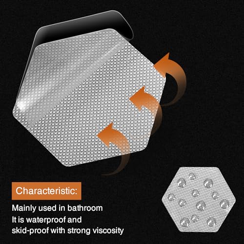 Secopad Original Bathtub Stickers Non-Slip, Hexagon Safety Shower Treads Adhesive Appliques with Premium Scraper - color: Clear