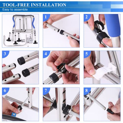 Toilet Safety Rail Frame, Heavy Duty Stand Alone Toilet Rail with Handles for Elderly Handicap, Adjustable Height & Width, Double Crossbar & Suction Cups, 330lbs Capacity, Fits Most Toilets