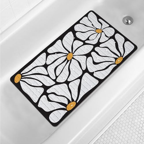 Floral Bathtub Mat Non Slip for Kids 27x16in Plant Anti Slip Bath Mat for Tub Abstract Art Botanical Bath Shower Mat with Drain Holes and Suction Cups Quality White Flower Design Bathroom Decor - color: Floral
