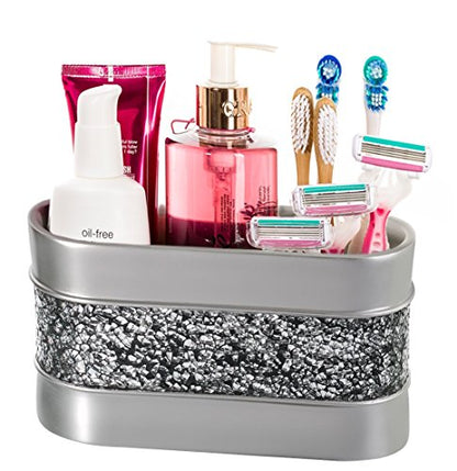 Creative Scents Crackled Glass Silver Toothbrush and Toothpaste Holder for Bathroom - Decorative Bathroom Counter Electric Toothbrush Organizer, 3 Slot, Makeup Brush Holder - style: Bathroom Organizer