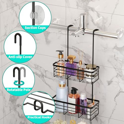 HapiRm Hanging Shower Caddy Organizer - No Drilling Shower Organizer with Hooks, Rustproof & Waterproof 304 Stainless Steel Bathroom Shelves - Black - color: Black