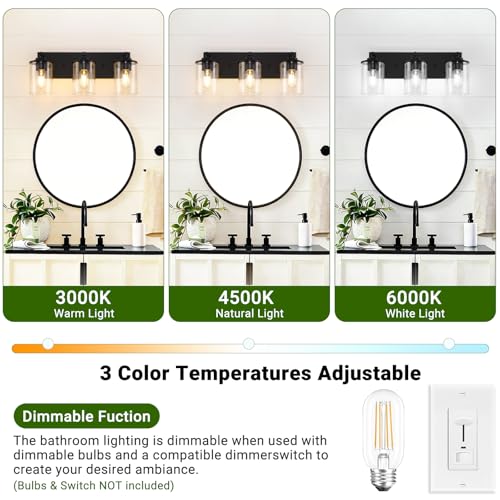 3-Light Bathroom Light Fixtures, Matte Black Bathroom Vanity Lighting Over Mirror with Clear Glass Shades, Modern Vanity Lights for Bath Wall Sconces Lamp for Powder Room, Bedroom, Hallway - size: 3-Light