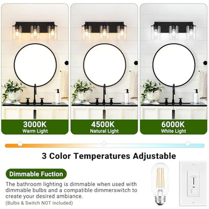 3-Light Bathroom Light Fixtures, Matte Black Bathroom Vanity Lighting Over Mirror with Clear Glass Shades, Modern Vanity Lights for Bath Wall Sconces Lamp for Powder Room, Bedroom, Hallway - size: 3-Light