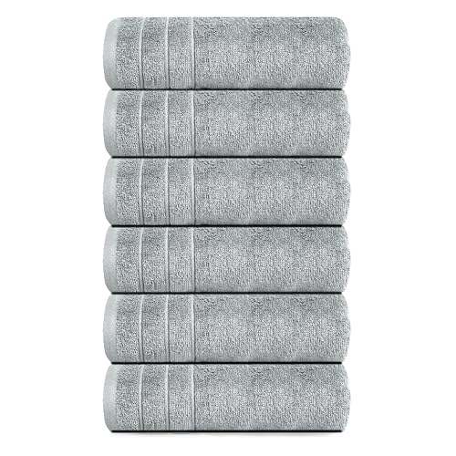 6 Piece Hand Towels Set 16 x 28 Inches, Cool Grey | 100% Cotton, Lighter Weight, Quick to Dry, 16 x 28 Inches, Super Soft & Absorbent, Perfect for Bathroom & Kitchen - color: Silver Grey