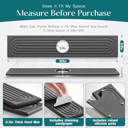 Diatomite Stone Sink Candy - Instant Dry Stone Sink Tray around Faucet, Prevents Moisture Buildup - Faucet Splash Guard for Bathroom Counter (Dark Grey, 20" x 3.9") - color: Dark Gray, size: 20" x 3.9"